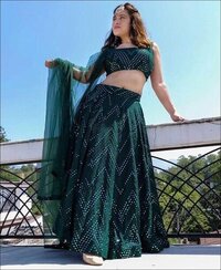Bottle Green Color Faux Georgette Lehenga Choli - Decoration Material: Sequins