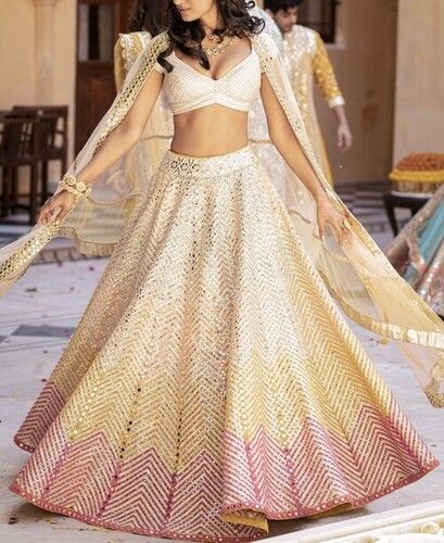 Multi Color Georgette Paper Mirror Work Designer Lehenga Choli