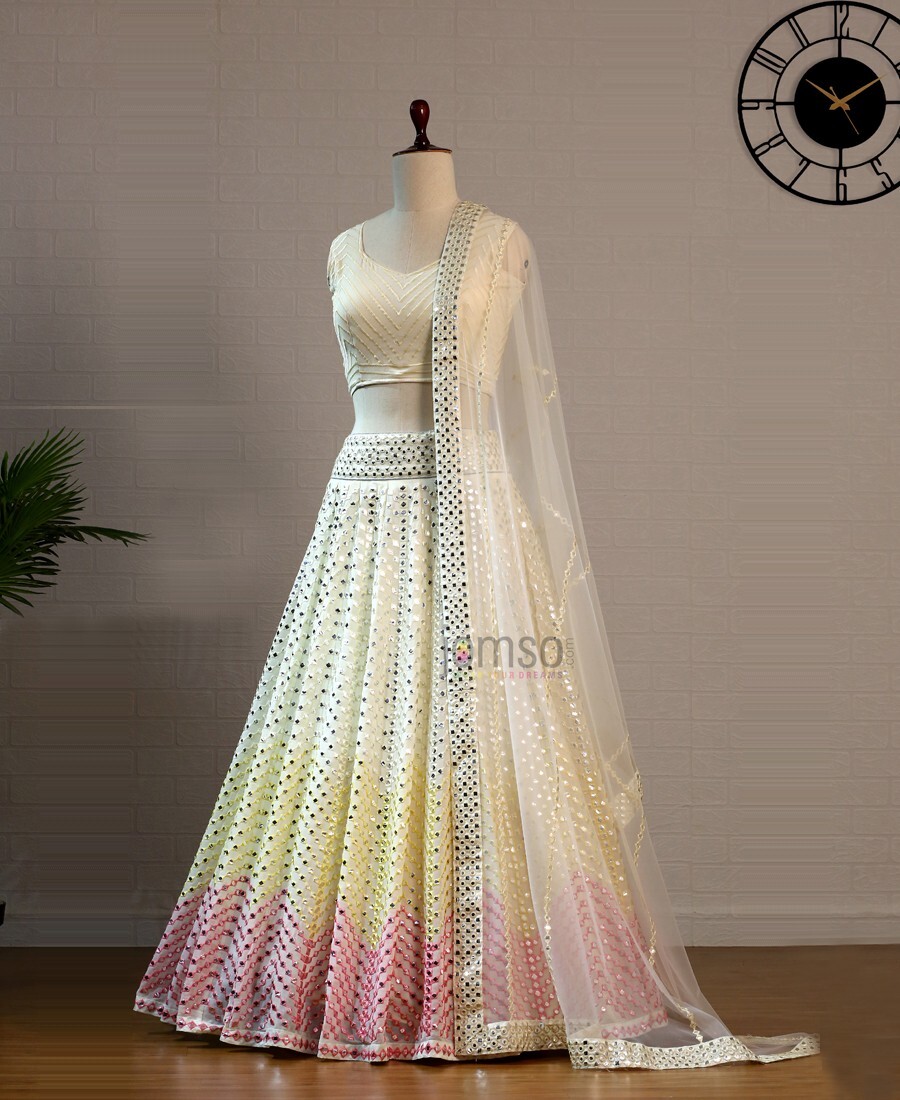 Multi Color Georgette Paper Mirror Work Designer Lehenga Choli