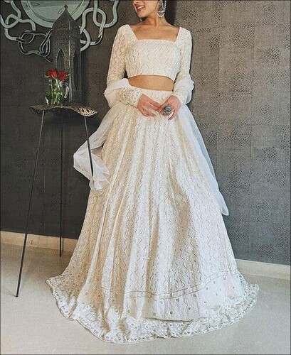 White Partywear Embroidered Work Georgette Lehenga Choli