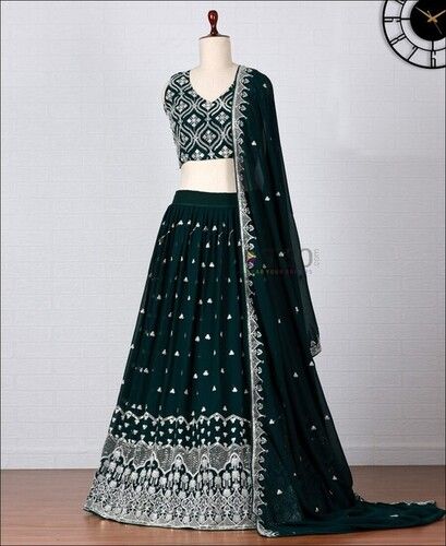 Party Wear Dark Green Sequence Embroidery Work Lehenga Choli