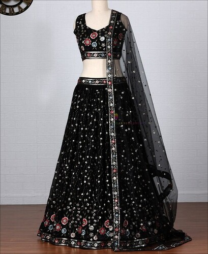 Black Colored Designer Party Wear Embroidery Work Lehenga Choli