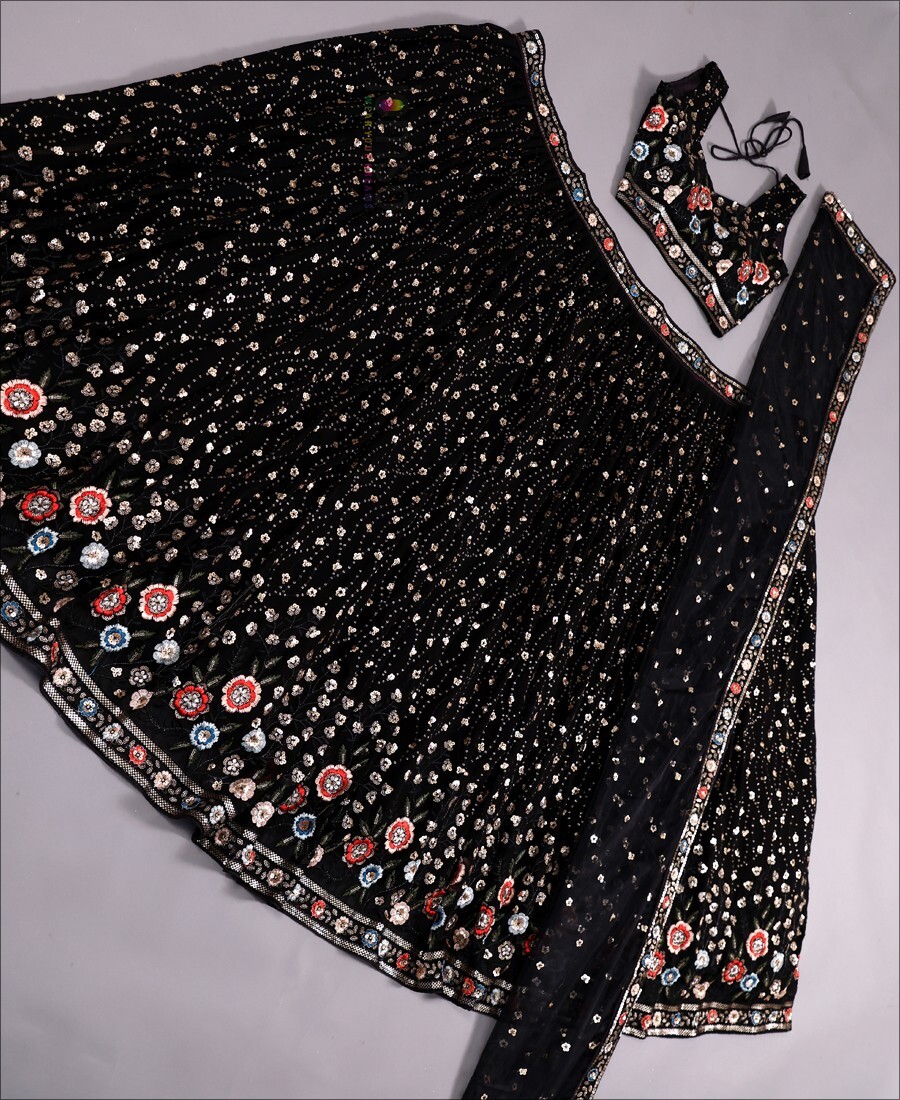 Black Colored Designer Party Wear Embroidery Work Lehenga Choli