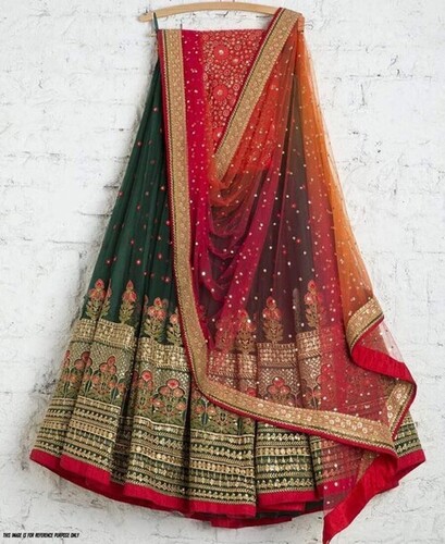 Winsome dark green georgette sequence work lehenga choli