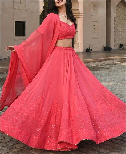 Watermelon Pink Colored Georgette Lehenga Choli