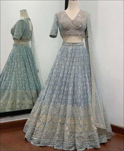 Grey Colored Sequence Embroidery Work Georgette Lehenga Choli