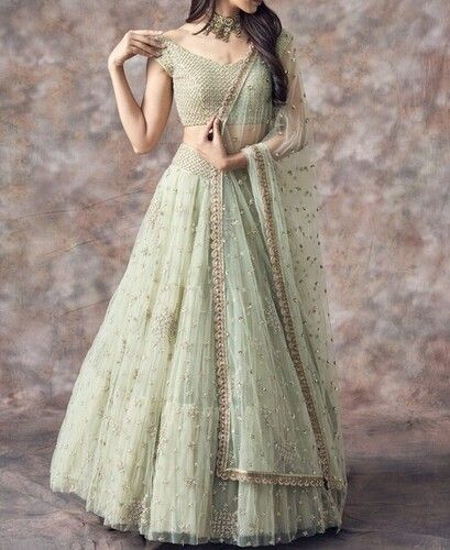 Light Pista Nylon Net Embroidered Lehenga Choli