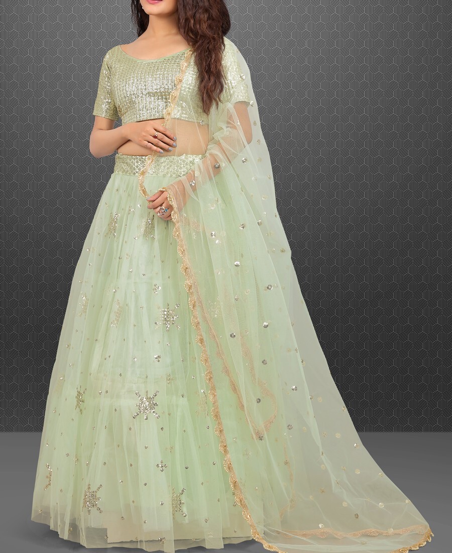 Light pista Nylon Net Embroidered Lehenga Choli