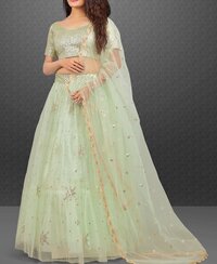 Light pista Nylon Net Embroidered Lehenga Choli