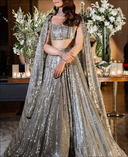 Grey Colored Georgette Lehenga Choli