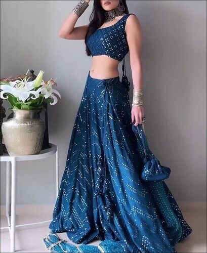 Blue Colored Faux Georgette Sequence Work Lehenga Choli