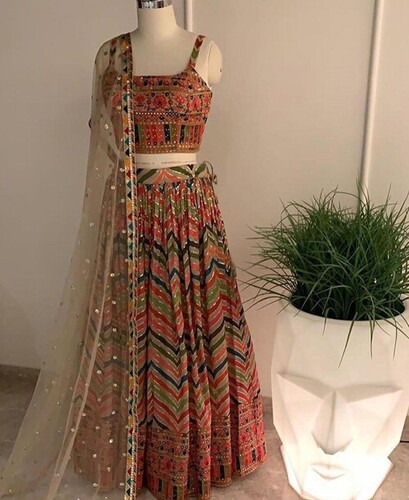 Multi Coloured Sequence and Mirror Work Designer Lehenga Choli