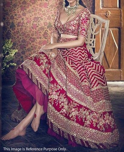 Red Colored Sequence Embroidery Work Silk Lehenga Choli