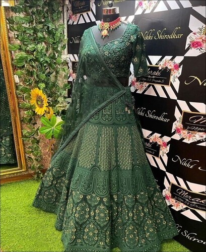 Green Sequence Emroidery Work Lehenga Choli