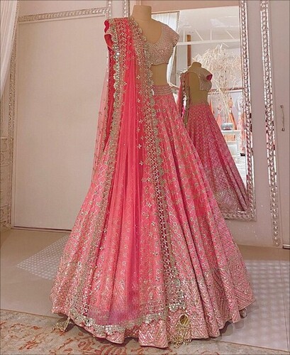 Pink Coloured Heavy Mouch Silk Mirror Work Lehenga Choli
