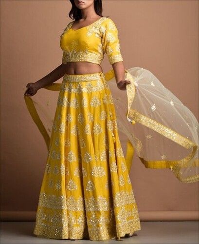 Party wear Yellow Colored Sequence Embroidery Work Lehenga Choli