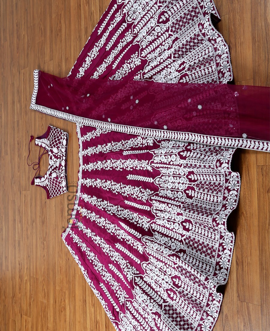 Purple Colored Chinon Fabric Designer Lehenga Choli