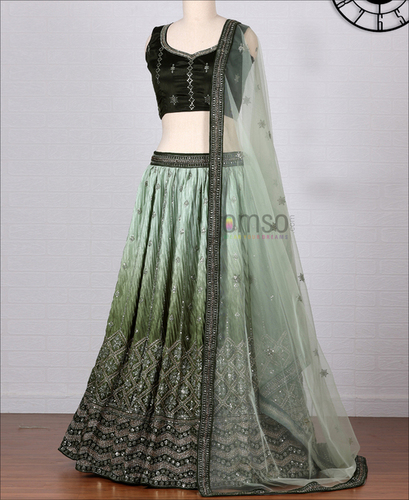 Mehandi Green Colored Embroidered Work Designer Lehenga Choli