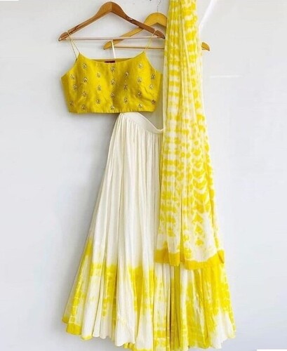 White and Yellow Colored Viscose Georgette Lehenga Choli