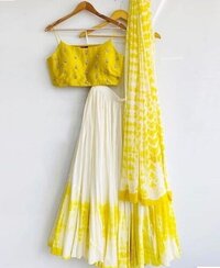 White And Yellow Colored Viscose Georgette Lehenga Choli - Dress Style: Ethnic