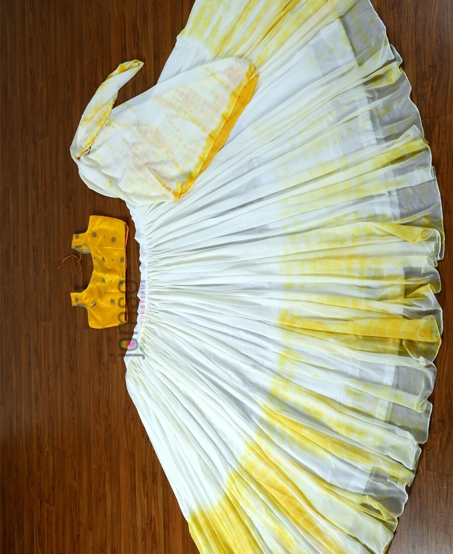 White and Yellow Colored Viscose Georgette Lehenga Choli