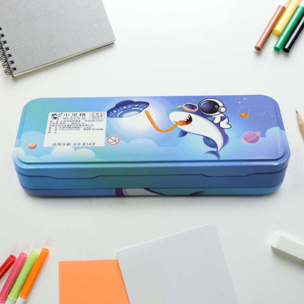 METAL PENCIL BOX PENCIL CASE DOUBLE COMPARTMENT FOR KIDS STATIONERY COMPASS BOX