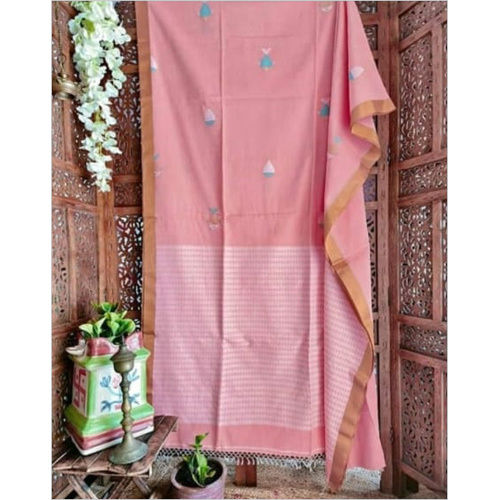 Light Pink Masrize Cotton Fabric Hand Weaving Jamdani Saree With Blouse