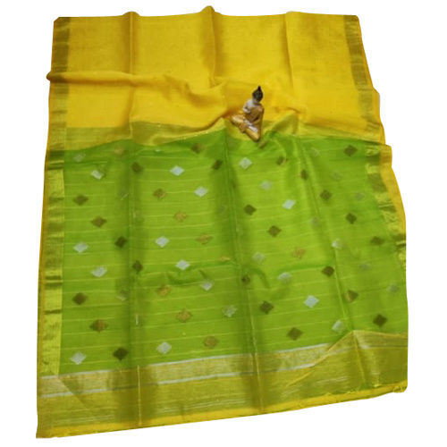 Silk Linen Fabric Hand Weaving Jamdani Saree With Blouse