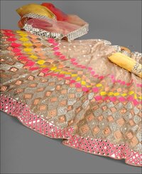 Multi Colored Butterfly Net Mirror Work Lehenga Choli
