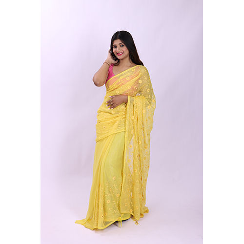 Casual Yellow Floral Designer Saree