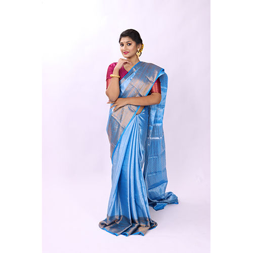 Casual Sky Blue Malbari Silk Saree