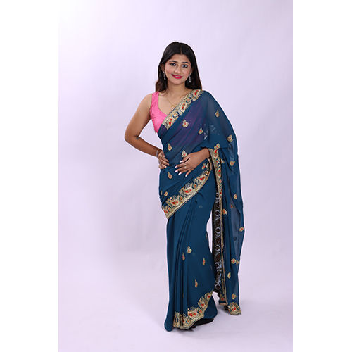 Printed Blue Shade Party Wear Saree