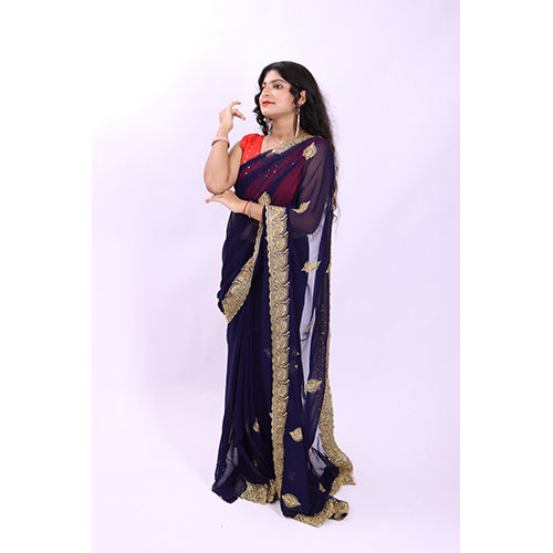 Winter Dark Blue Party Wear Saree