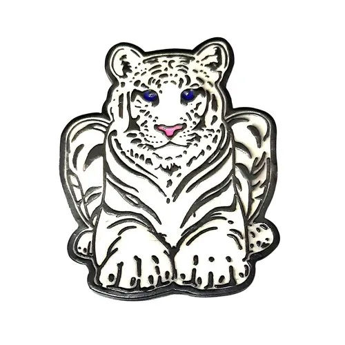 Black Plating White Tiger Lapel Pin