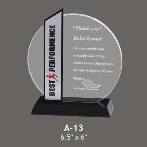 A13 Round Shape Acrylic Trophy Size: 6.5 X 6 Inch