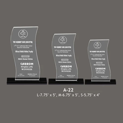 A22 Stylish Shape Acrylic Trophy Size: 7.75 X 5