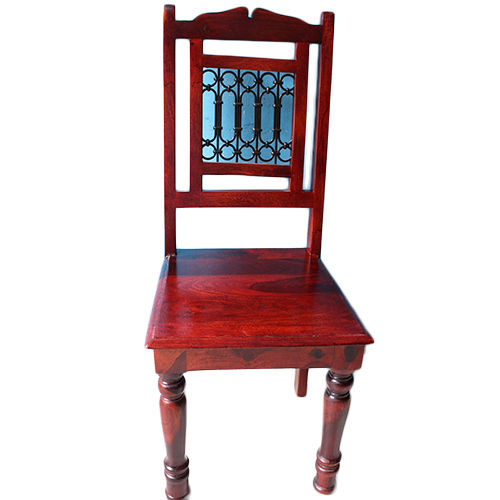 Brown Dining Chair With Metal Jali Back Carving Leg Traditional Chair