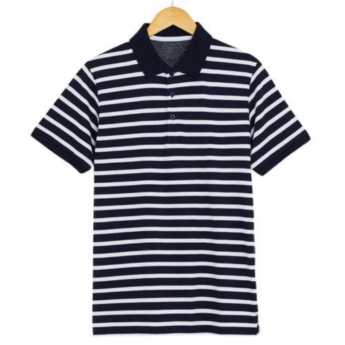 Buy Online Men White Striped Polo Collar T-Shirt Unisex Age Group: Customized