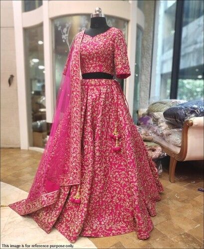 Rani Pink Colored Barfi Silk Embroidered Work Lehenga