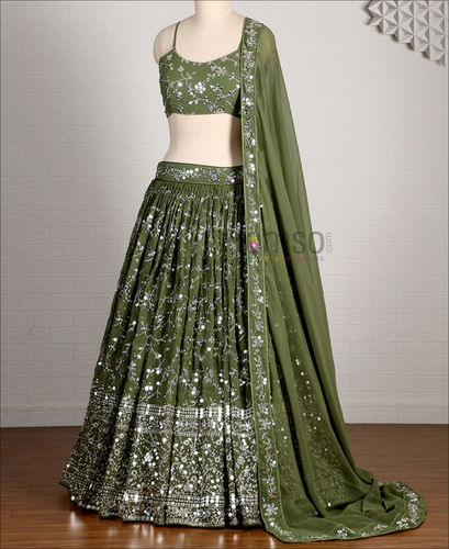 Green Coloured Sequence Work Georgette Lehenga Choli