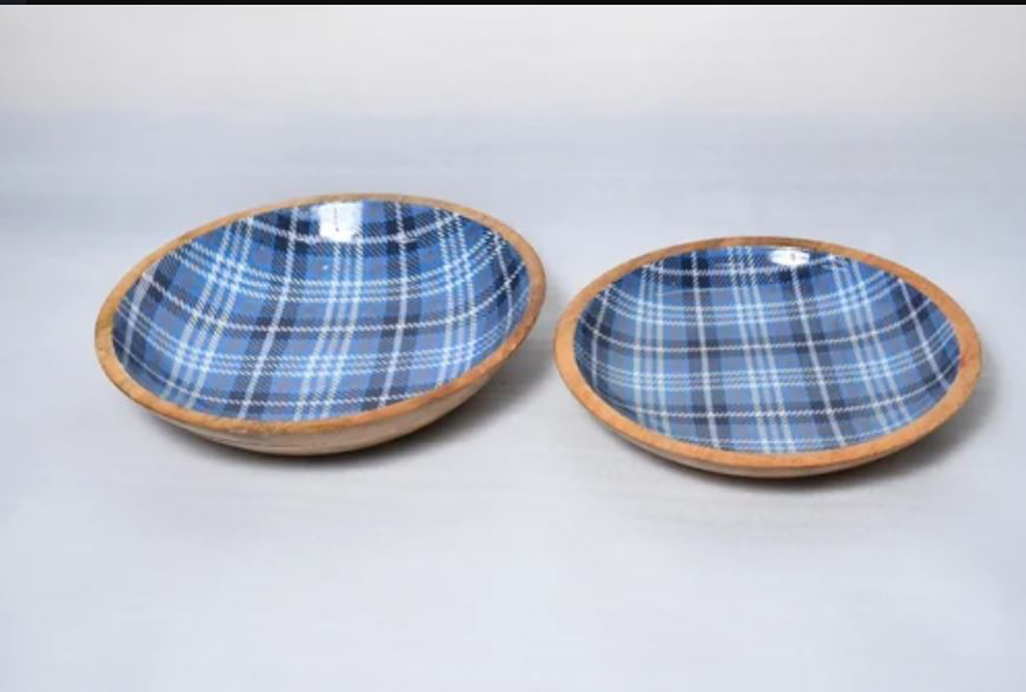 WOODEN SERVING BOWL YELLOW PRINT