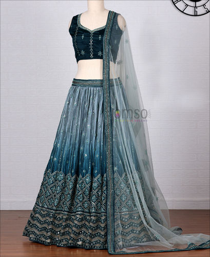 Blue Pink Net Velvet Bridal lehenga | Lehenga style saree, Designer lehenga  choli, Designer bridal lehenga