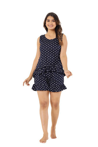 Dotted Rayon Top  Bottom Sleepwear Set