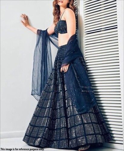 Designer Party Wear Navy Blue Sequence Work Lehenga Choli