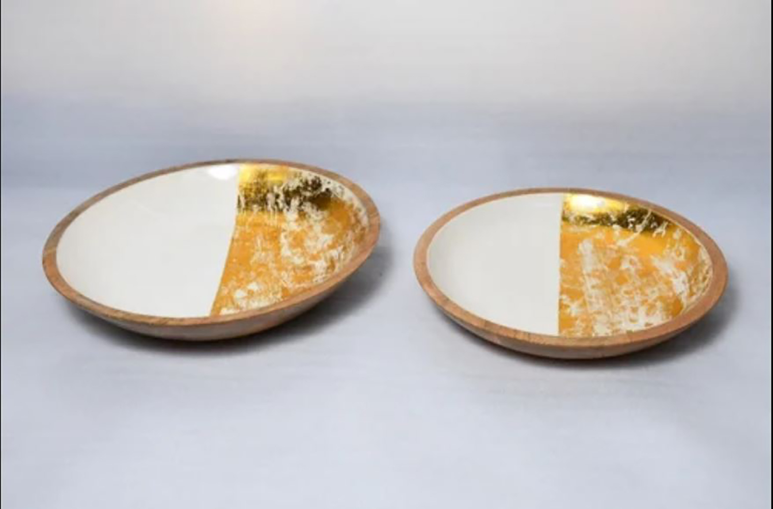 WOODEN SERVING BOWL WHITE PRINTED