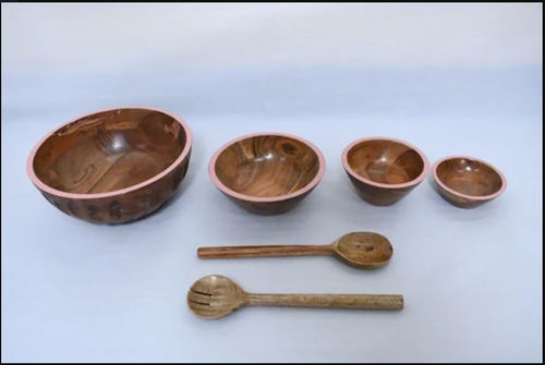 WOODEN SERVING BOWL BROWN PRINTED