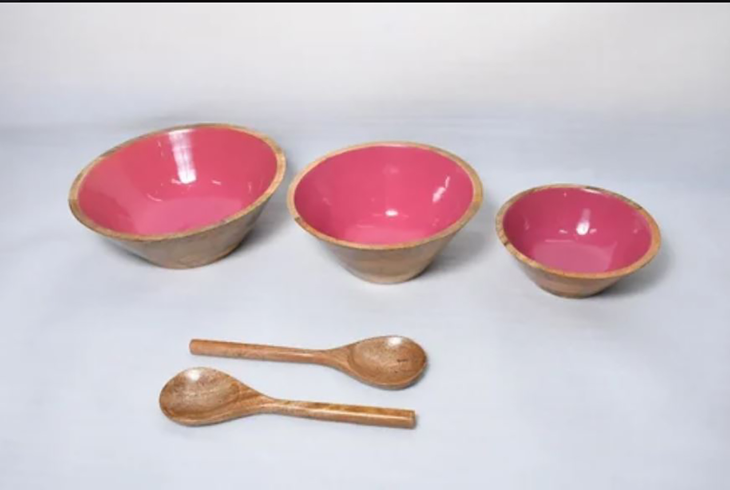 WOODEN SERVING BOWL ORANGE PRINTED
