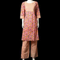 Flower Printed Top And Bottom Kurti Set