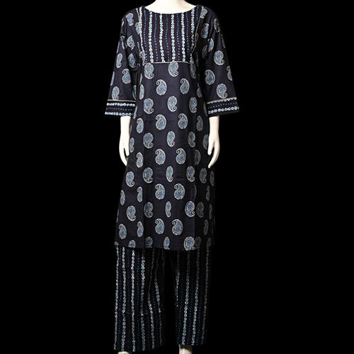 Black Top And Bottom Kurti Set