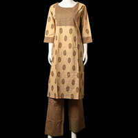 Beige Top And Bottom Kurti Set